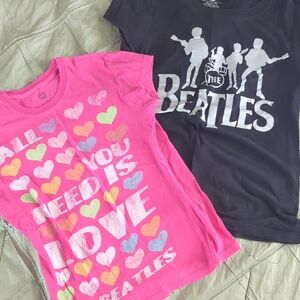 The Beatles Pink and Black Heart Graphic Tees